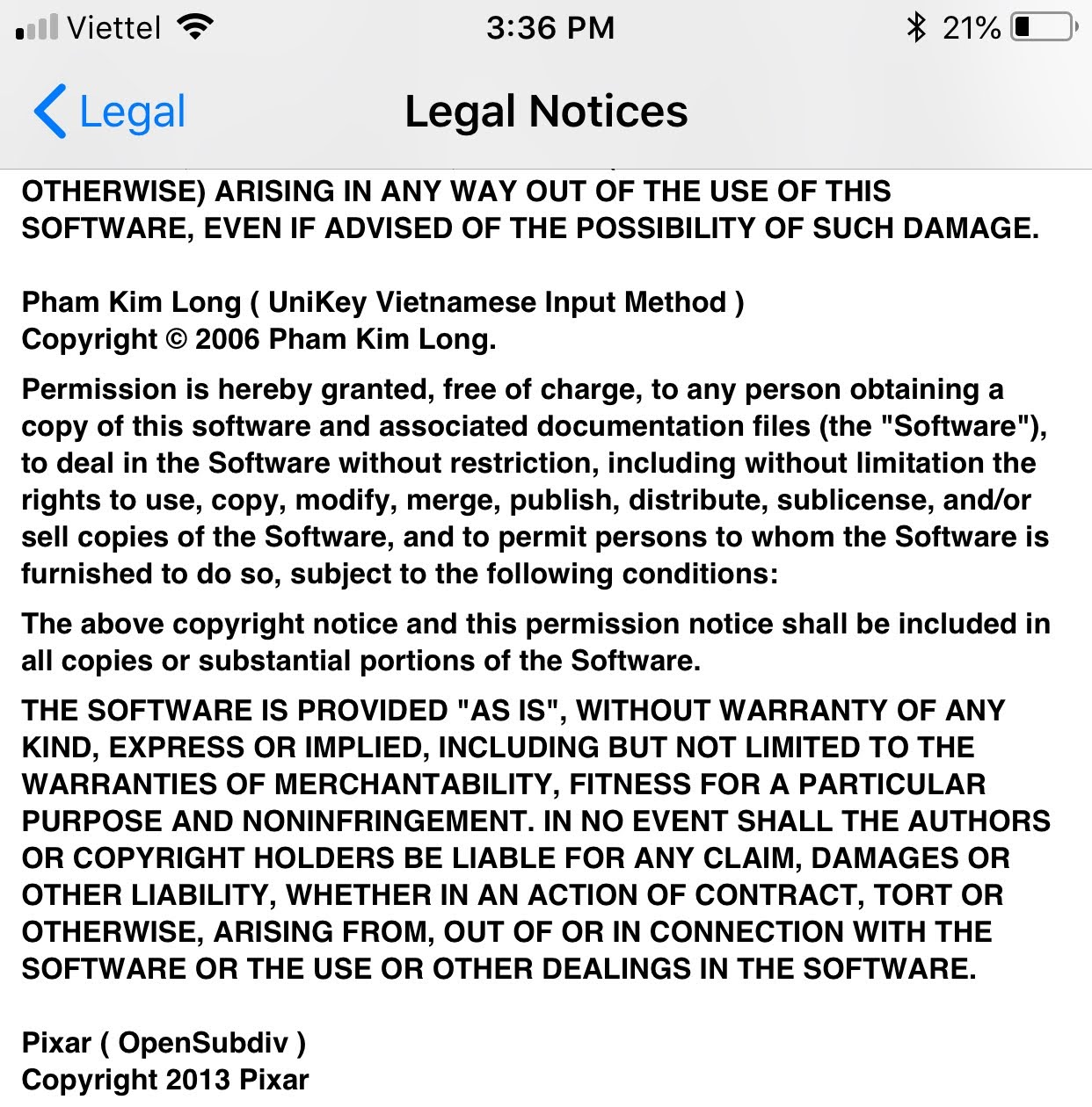 iOS Legal Notice